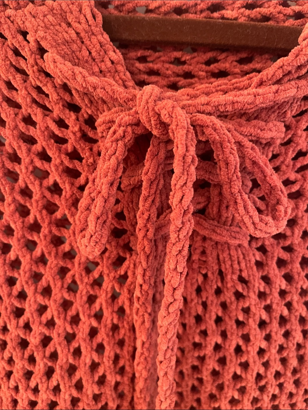 Miracle Rust Open-Weave Chenille Tie-Neck Pullover - Picture 7 of 10